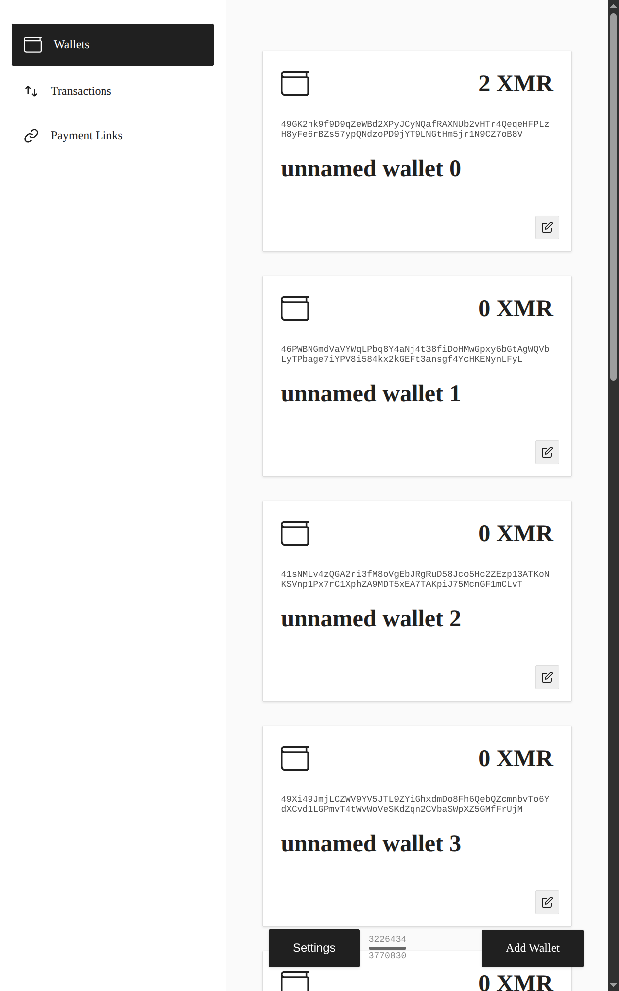 dashboard wallets