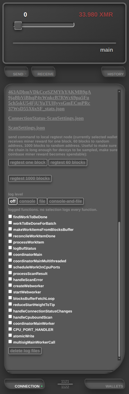 regtest buttons and log controls